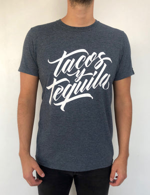 CAMISETA TACOS Y TEQUILA MANGA CORTA OXFORD JASPE